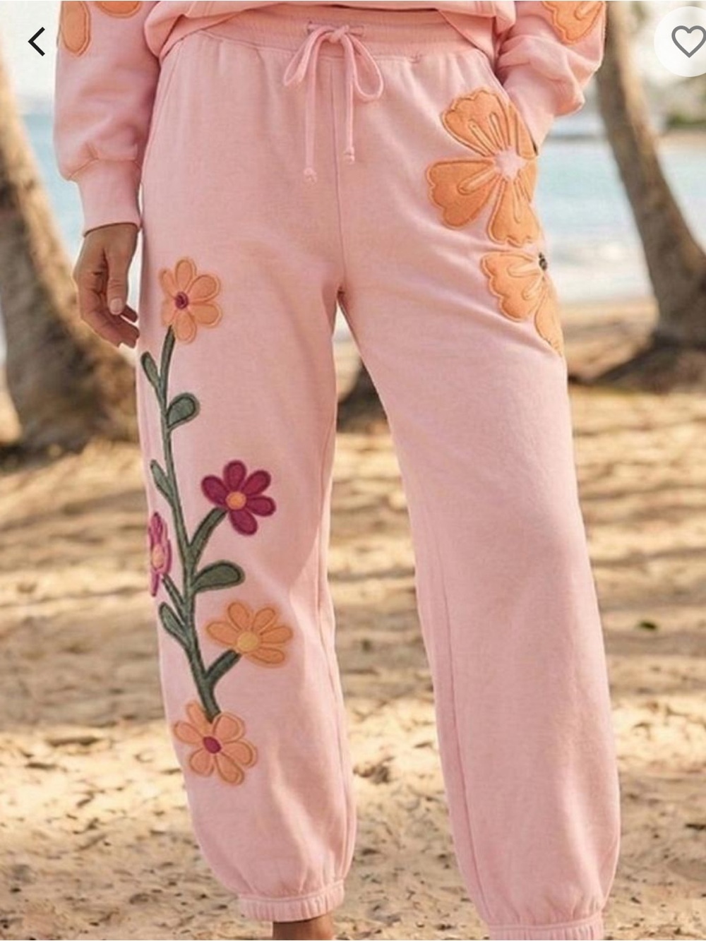 BF92–🩷🌸 (ETA 9/22) Floral Pink Joggers with Pink & Orange Appliqués